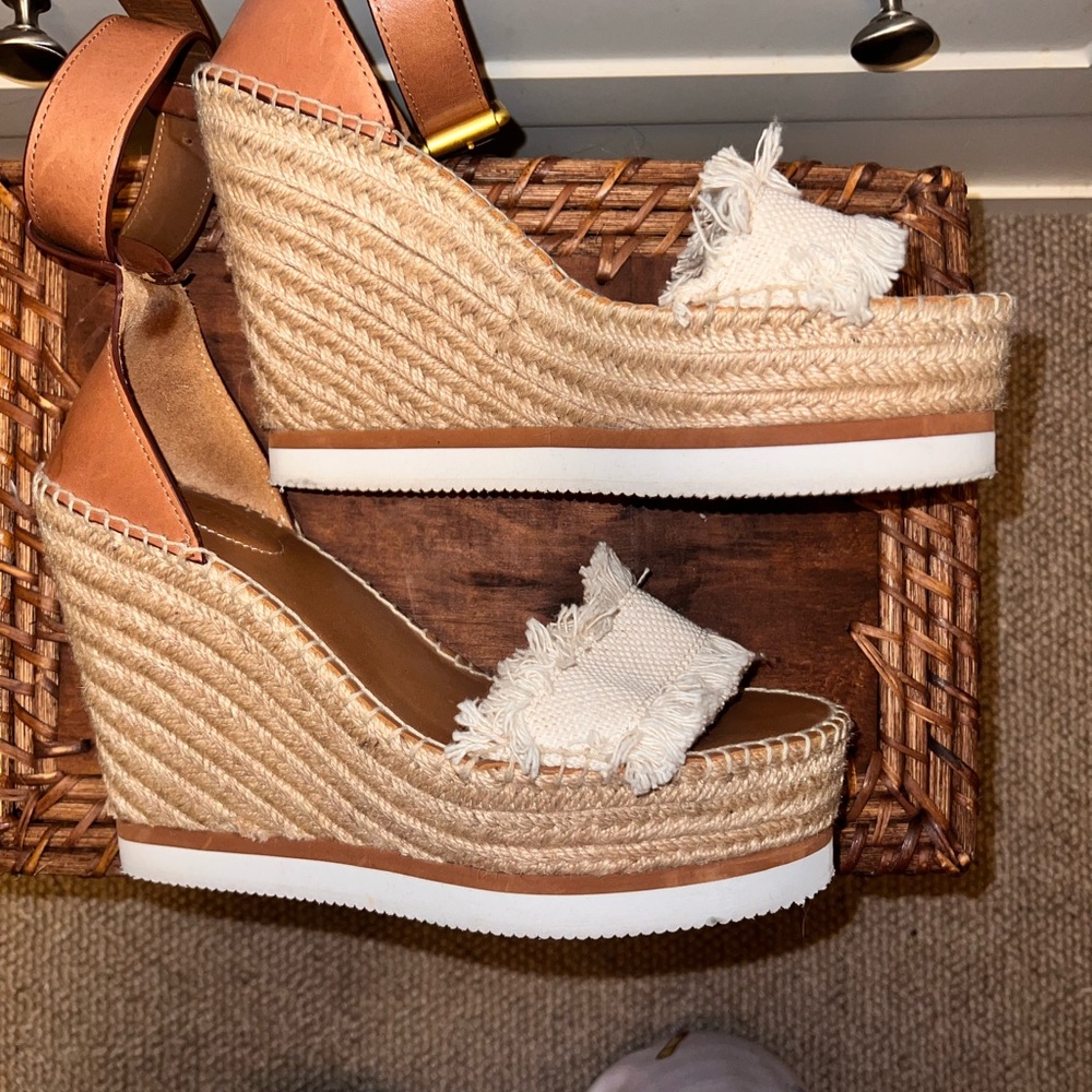 See By Chloe Tan and Cream Wedge Sandals - Picture 6 of 11